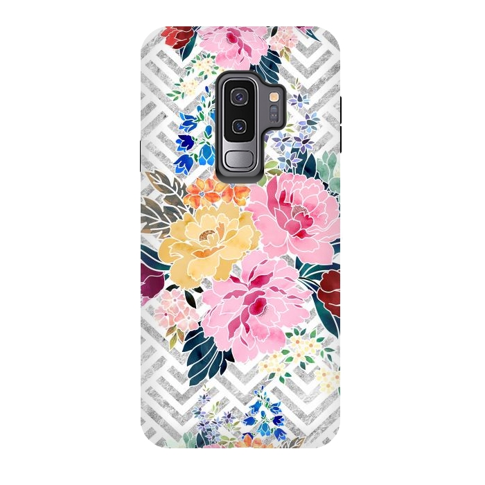 Galaxy S9 plus StrongFit Pretty winter floral and diamond geometric design by InovArts