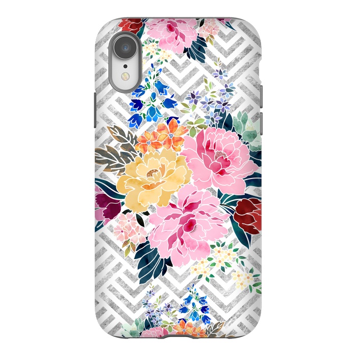iPhone Xr StrongFit Pretty winter floral and diamond geometric design by InovArts