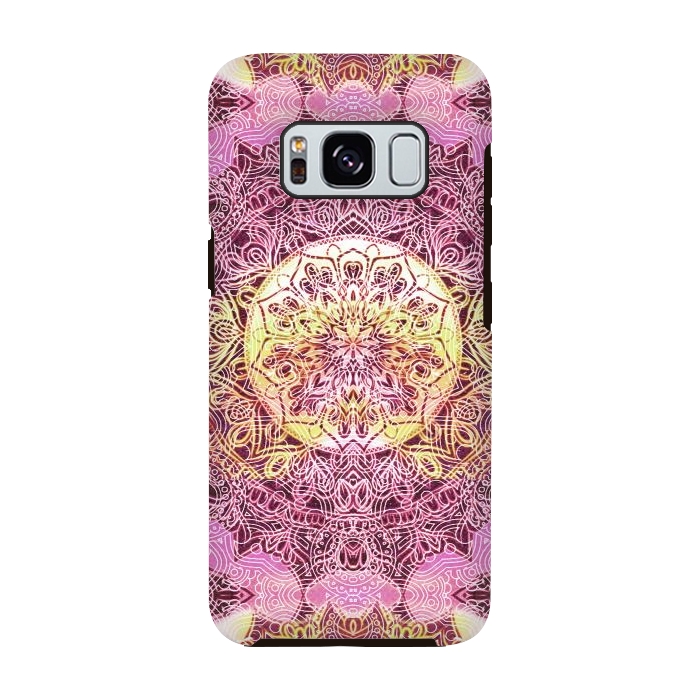 Galaxy S8 StrongFit Pink yellow solar ethnic mandala drawing by Oana 