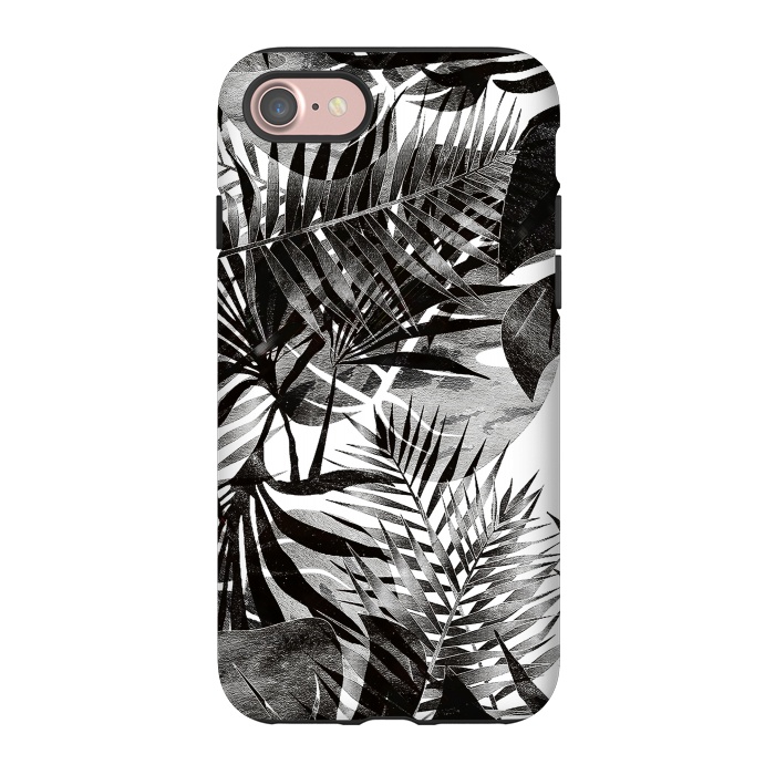 iPhone 7 StrongFit Black transparent tropical leaves - ficus and palm by Oana 