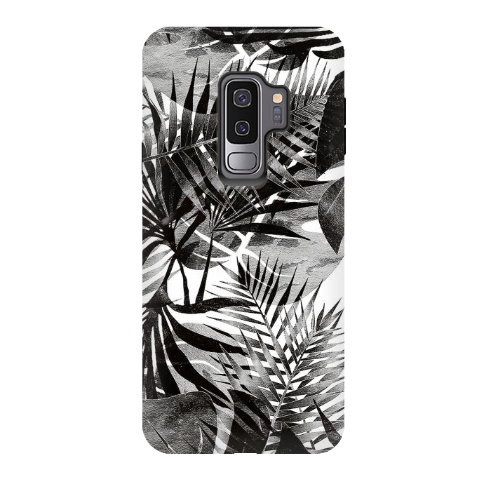 Galaxy S9 plus StrongFit Black transparent tropical leaves - ficus and palm by Oana 