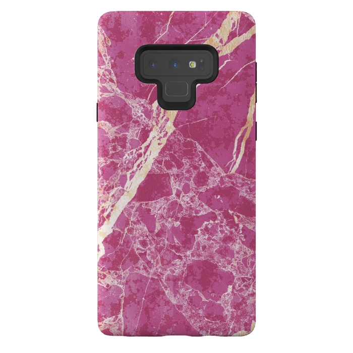 Galaxy Note 9 StrongFit Vibrant Fuchsia pink marble with golden cracks by Oana 