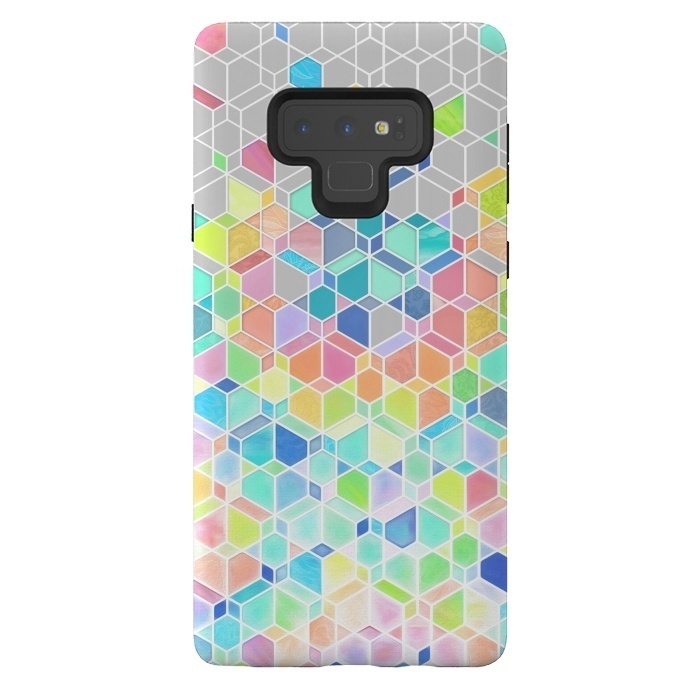 Galaxy Note 9 StrongFit Rainbow Cubes and Diamonds by Micklyn Le Feuvre