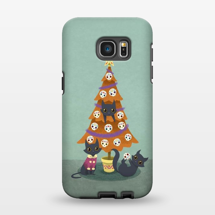 Galaxy S7 EDGE StrongFit Meowy christmas sugarskulls by Laura Nagel