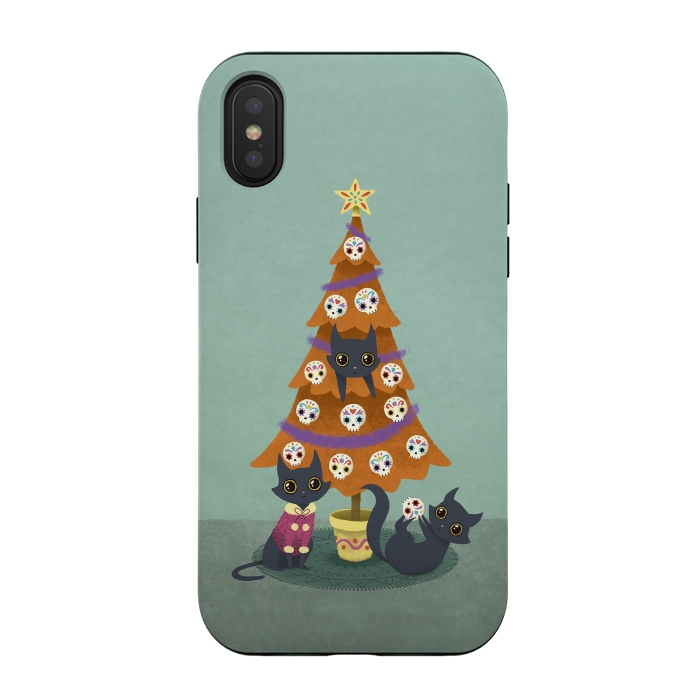 iPhone Xs / X StrongFit Meowy christmas sugarskulls by Laura Nagel