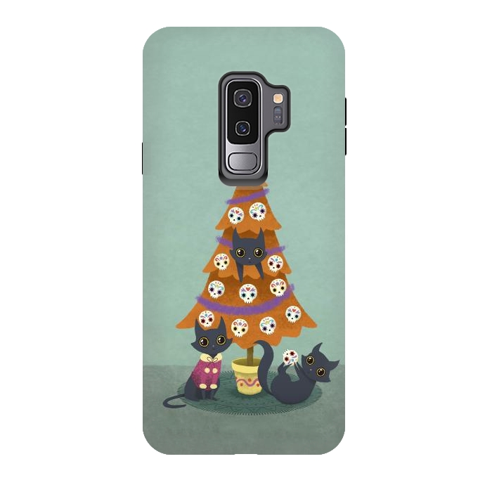 Galaxy S9 plus StrongFit Meowy christmas sugarskulls by Laura Nagel