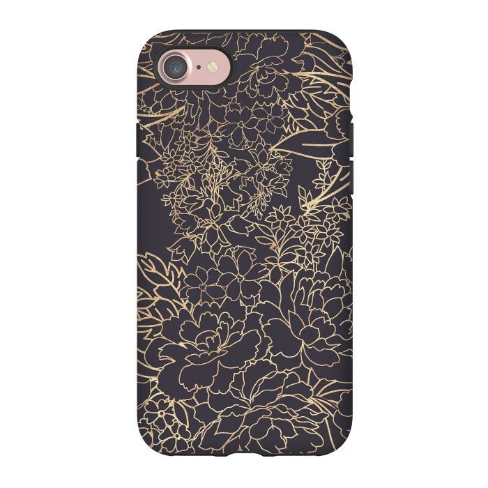 iPhone 7 StrongFit Luxury winter floral golden strokes doodles design by InovArts