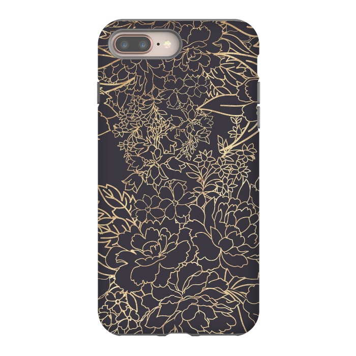 iPhone 7 plus StrongFit Luxury winter floral golden strokes doodles design by InovArts