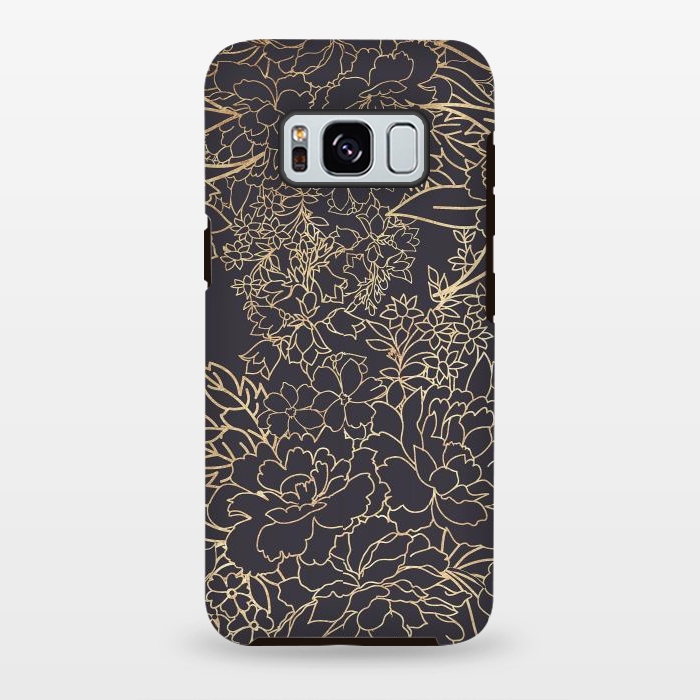 Galaxy S8 plus StrongFit Luxury winter floral golden strokes doodles design by InovArts