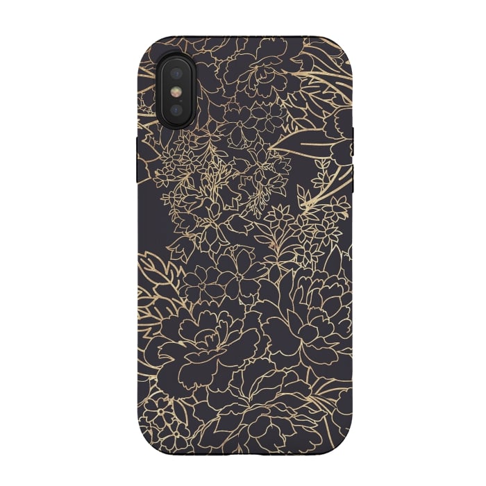 iPhone Xs / X StrongFit Luxury winter floral golden strokes doodles design by InovArts
