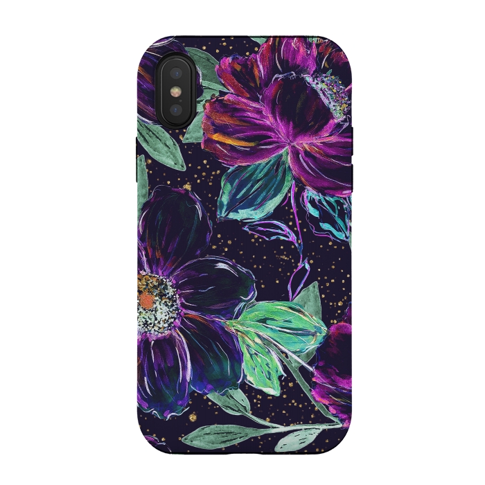 iPhone Xs / X StrongFit Whimsical hand paint floral and golden confetti design by InovArts