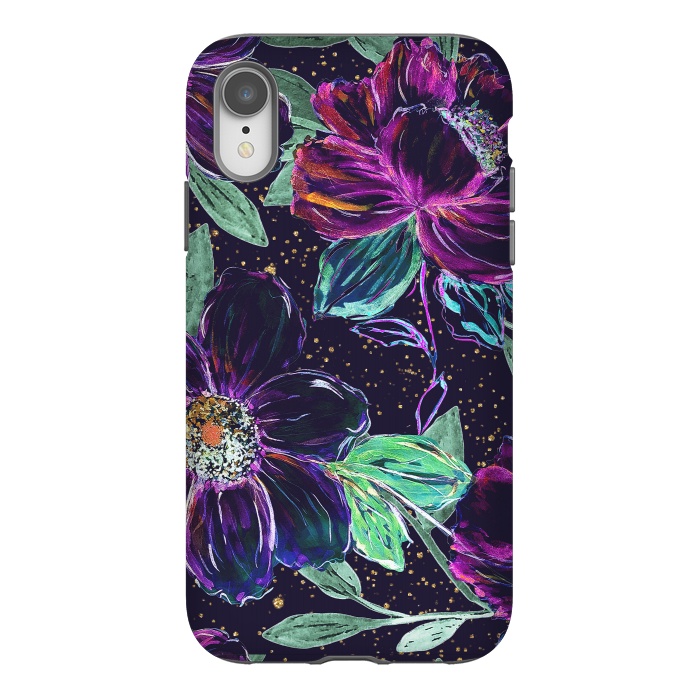 iPhone Xr StrongFit Whimsical hand paint floral and golden confetti design by InovArts