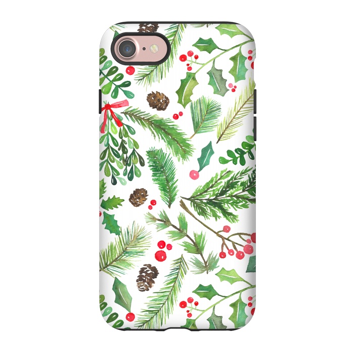 iPhone 7 StrongFit Watercolor Christmas Greenery by Noonday Design