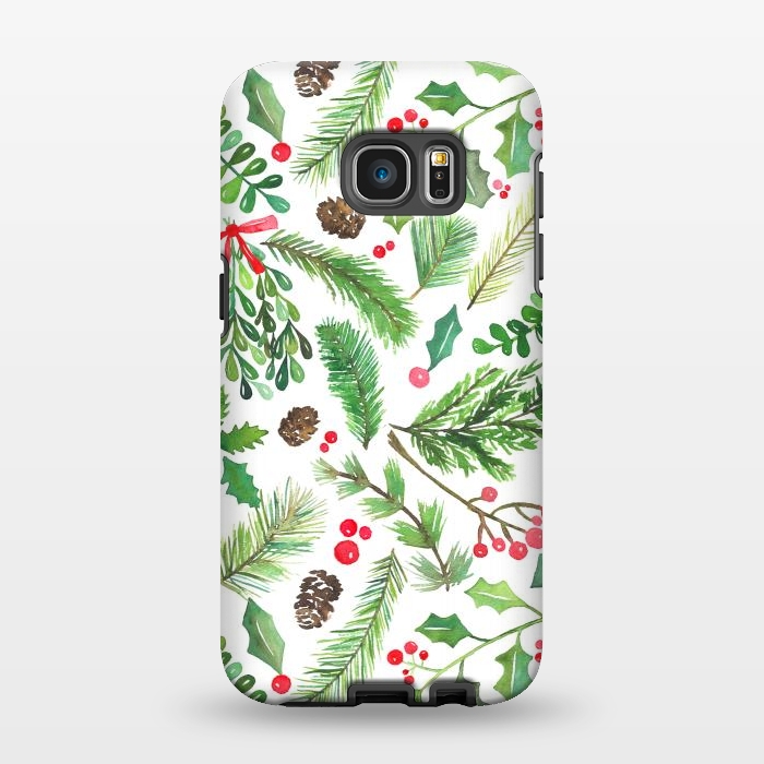 Galaxy S7 EDGE StrongFit Watercolor Christmas Greenery by Noonday Design