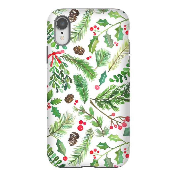 iPhone Xr StrongFit Watercolor Christmas Greenery by Noonday Design