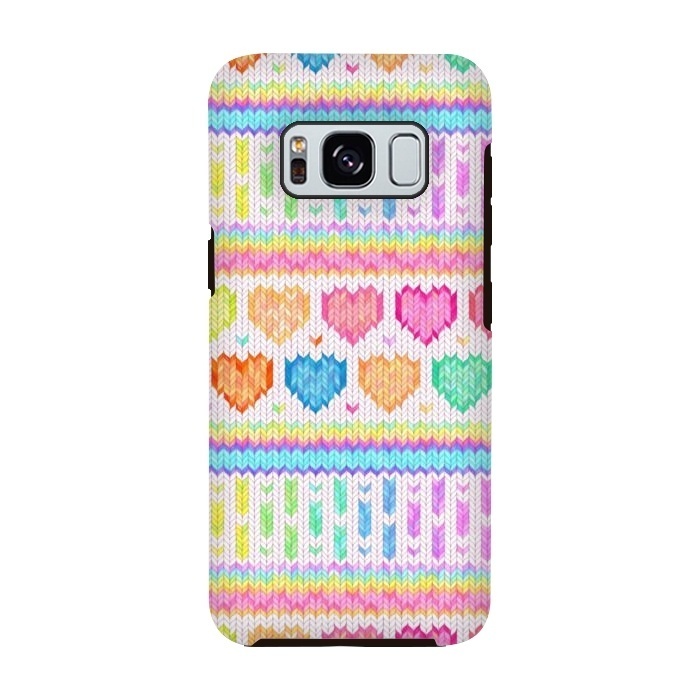 Galaxy S8 StrongFit Cozy Knit with Rainbow Hearts on Off White by Micklyn Le Feuvre