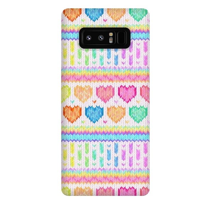 Galaxy Note 8 StrongFit Cozy Knit with Rainbow Hearts on Off White by Micklyn Le Feuvre