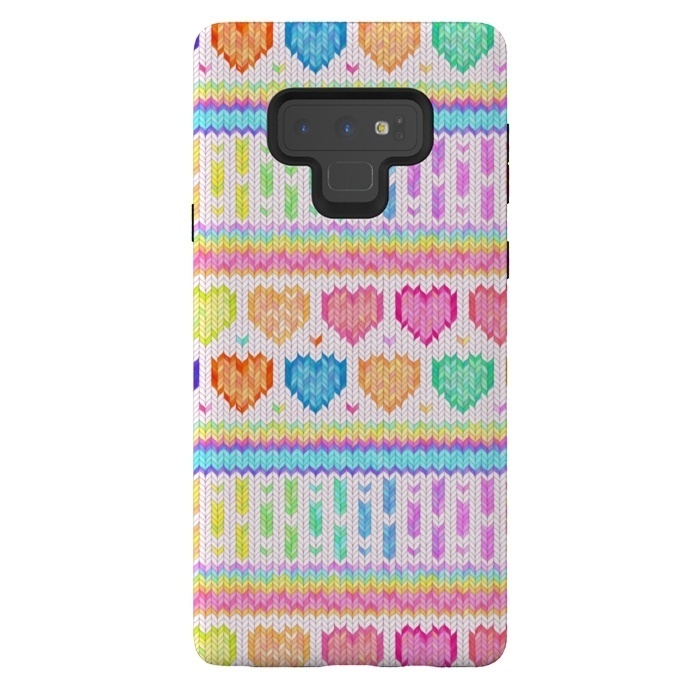 Galaxy Note 9 StrongFit Cozy Knit with Rainbow Hearts on Off White by Micklyn Le Feuvre