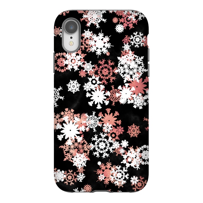 iPhone Xr StrongFit Rose gold and white snowflakes on black background by Oana 