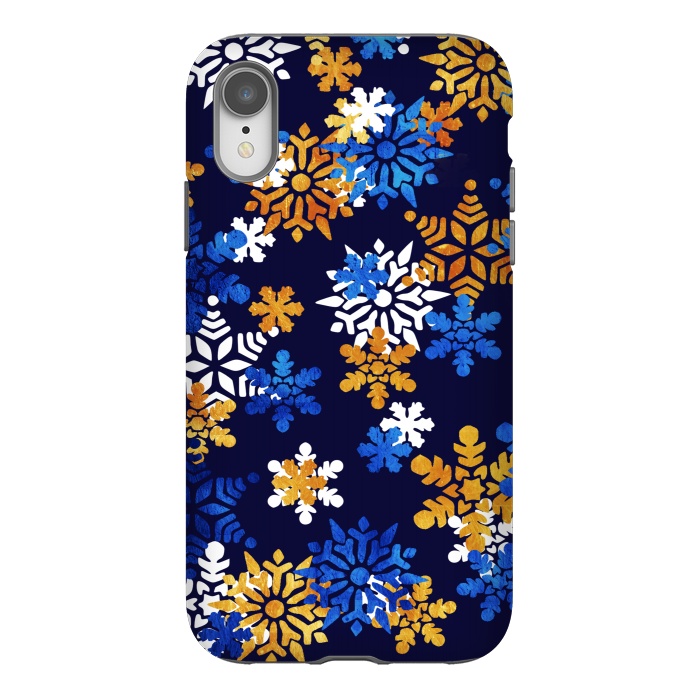 iPhone Xr StrongFit Blue, gold, white snowflakes by Oana 