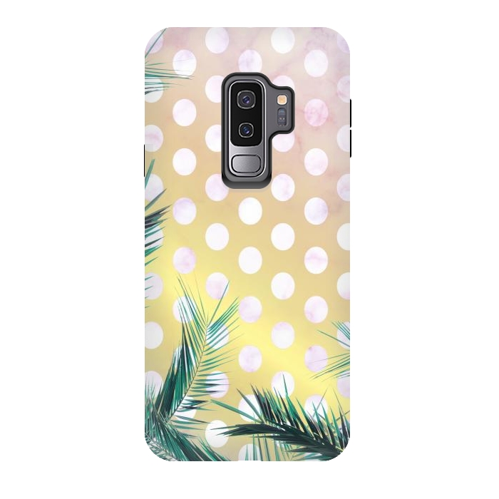 Galaxy S9 plus StrongFit tropical palm leaves on golden dotted background by Oana 