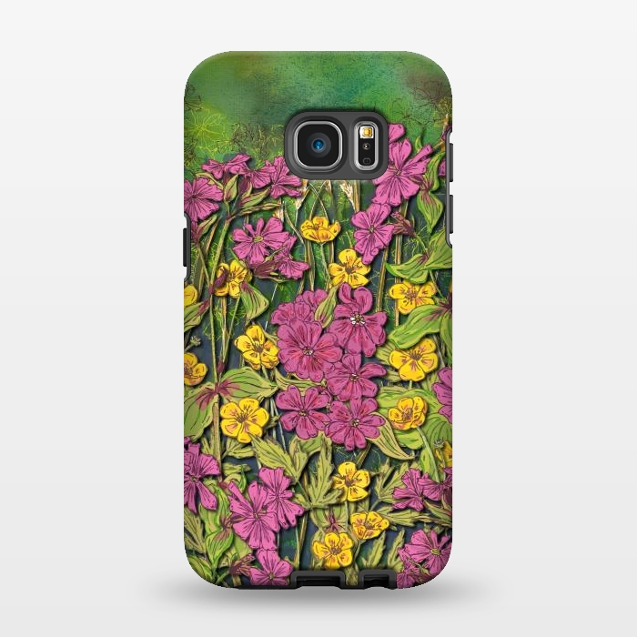 Galaxy S7 EDGE StrongFit Pink and Yellow Wildflowers by Lotti Brown