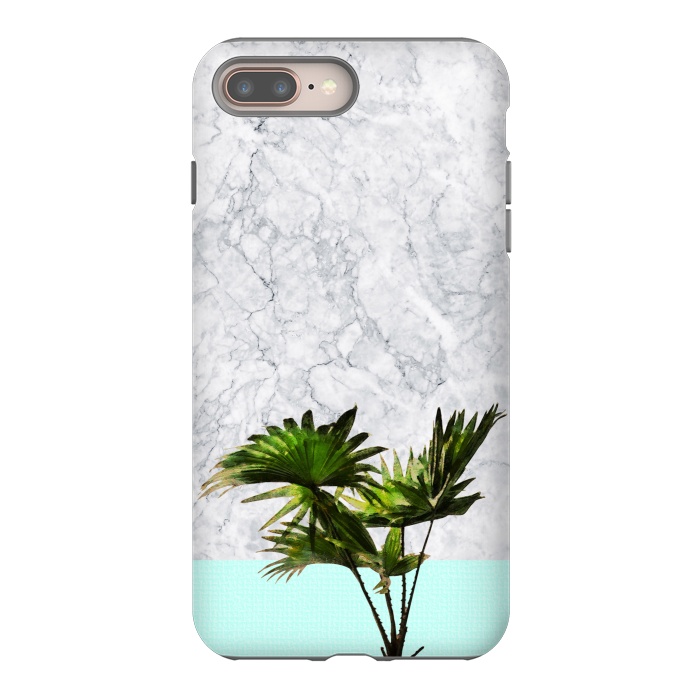 iPhone 7 plus StrongFit Palm Plant on Marble and Pastel Blue Wall by amini54