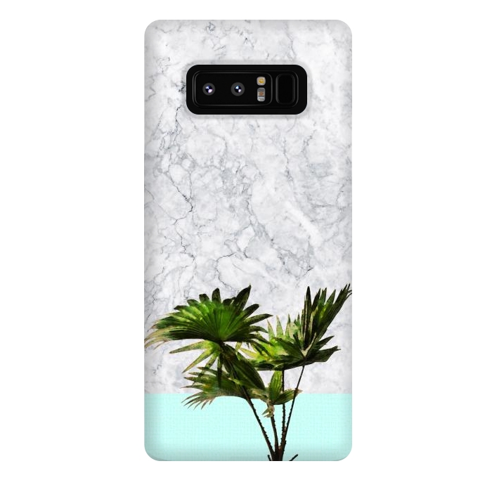 Galaxy Note 8 StrongFit Palm Plant on Marble and Pastel Blue Wall by amini54