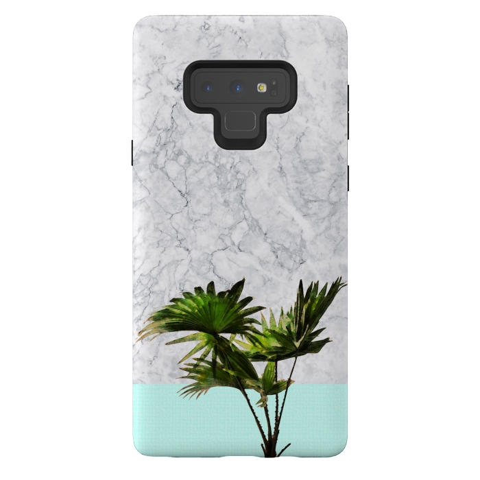 Galaxy Note 9 StrongFit Palm Plant on Marble and Pastel Blue Wall by amini54