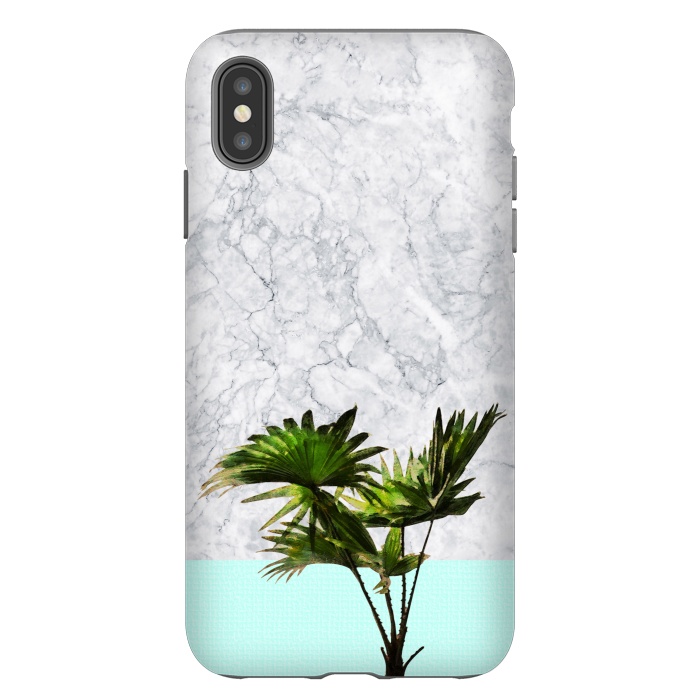 iPhone Xs Max StrongFit Palm Plant on Marble and Pastel Blue Wall by amini54