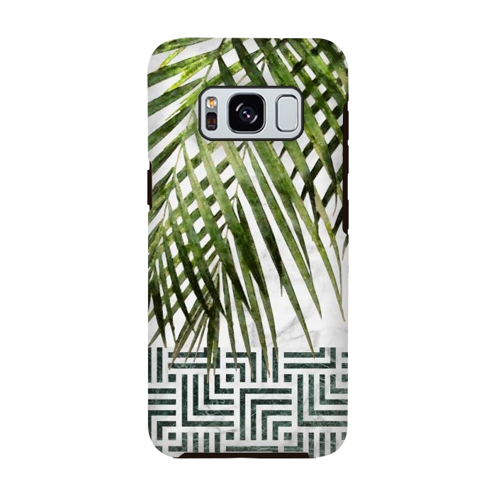 Galaxy S8 StrongFit Palm Leaves on White Marble and Tiles by amini54