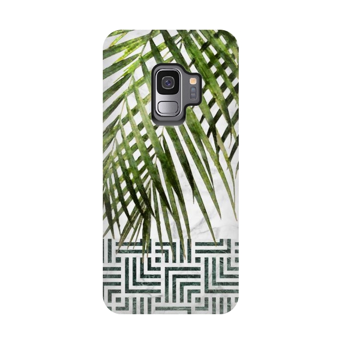 Galaxy S9 StrongFit Palm Leaves on White Marble and Tiles by amini54