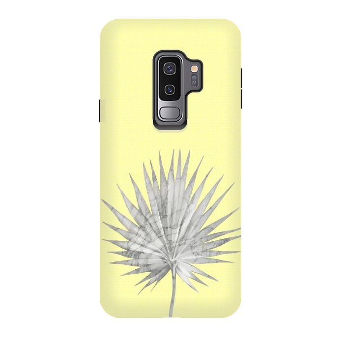 Galaxy S9 plus StrongFit  White Marble Fan Palm Leaf on Yellow Wall by amini54