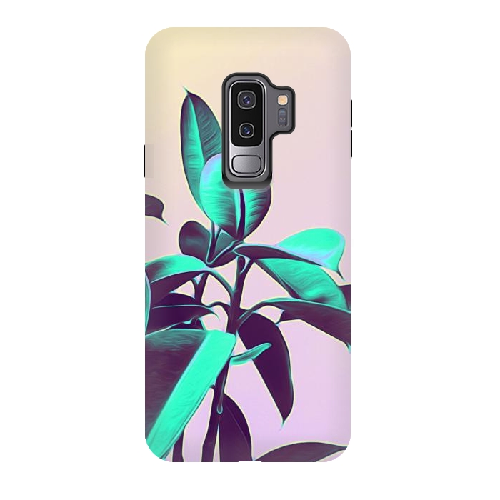 Galaxy S9 plus StrongFit Iridescent Green Leaves by Alemi