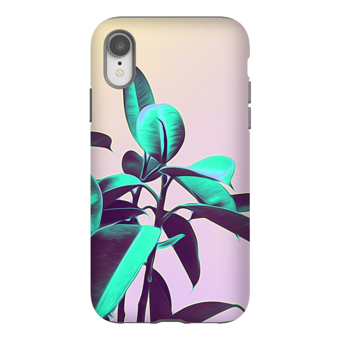 iPhone Xr StrongFit Iridescent Green Leaves by Alemi