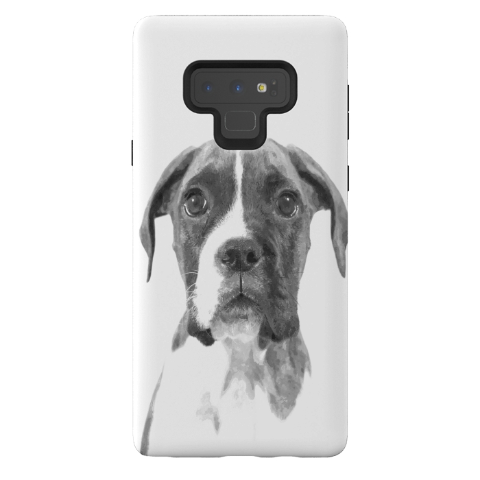 Galaxy Note 9 StrongFit Black and White Boxer Dog by Alemi