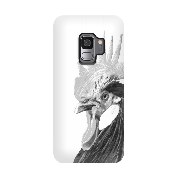 Galaxy S9 StrongFit Black and White Rooster by Alemi