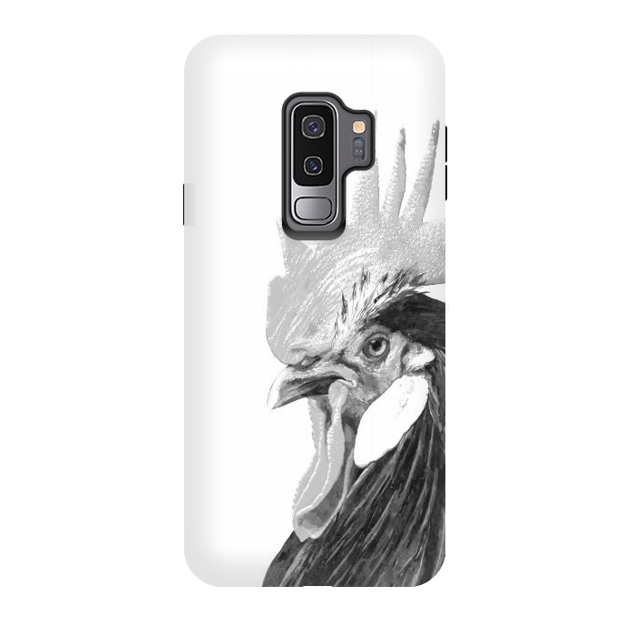 Galaxy S9 plus StrongFit Black and White Rooster by Alemi