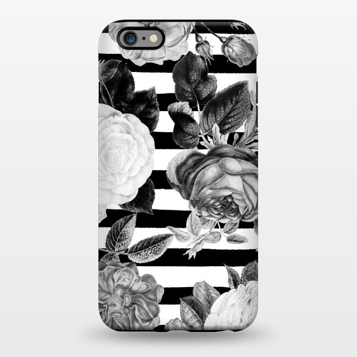 iPhone 6/6s plus StrongFit Black and white roses botanical illustration on black stripes by Oana 