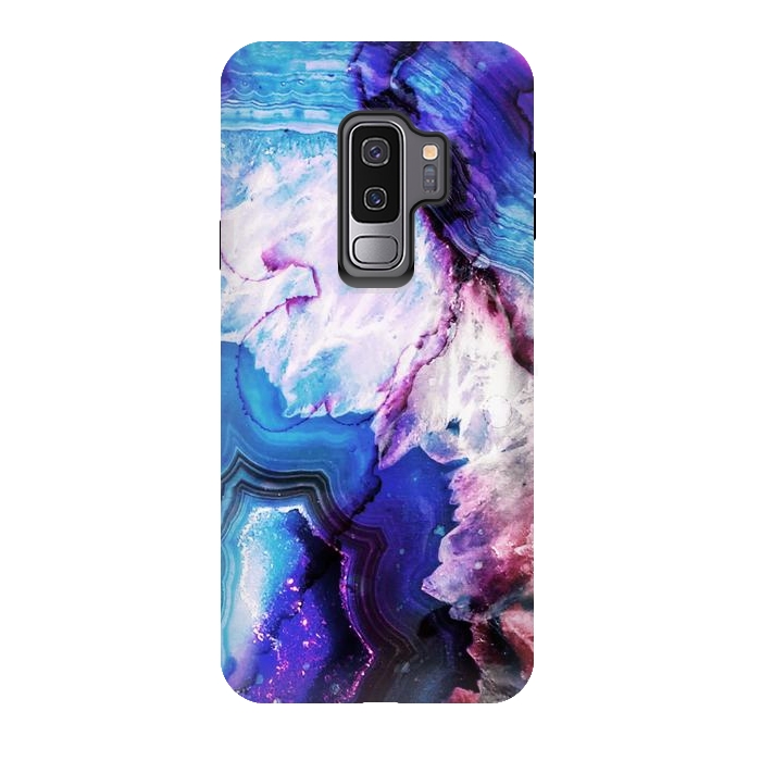 Galaxy S9 plus StrongFit Purple blue agate marble art by Oana 