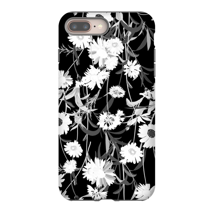 iPhone 7 plus StrongFit White daisies botanical illustration on black background by Oana 