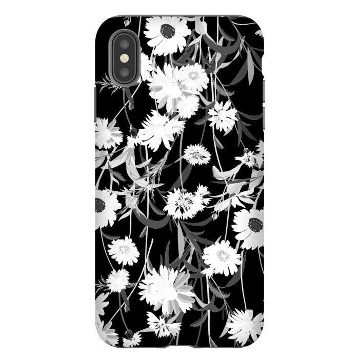 iPhone Xs Max StrongFit White daisies botanical illustration on black background by Oana 