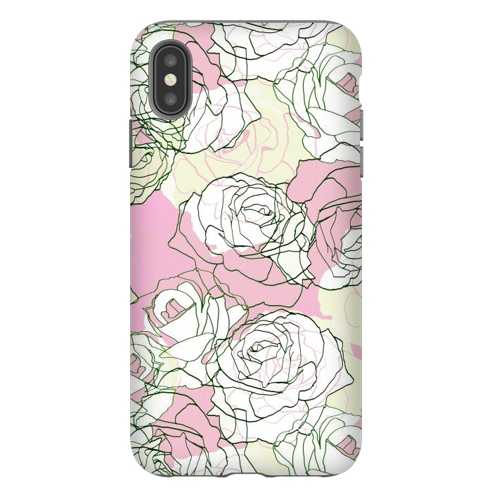 iPhone Xs Max StrongFit Pink beige line art roses by Oana 