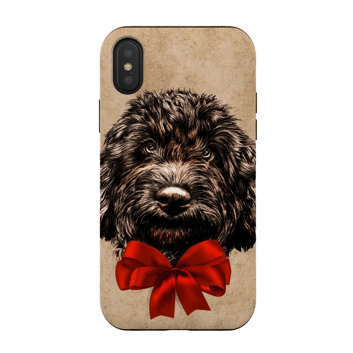 iPhone Xs / X StrongFit Dog Cute Vintage Puppy Pet with Red Bow by BluedarkArt