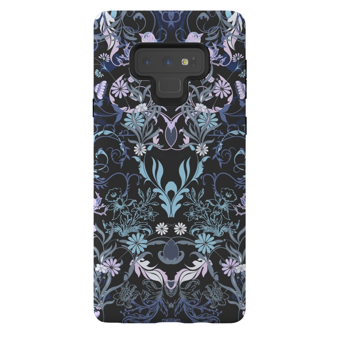 Galaxy Note 9 StrongFit Line art elegant flowers and birds pattern by Oana 