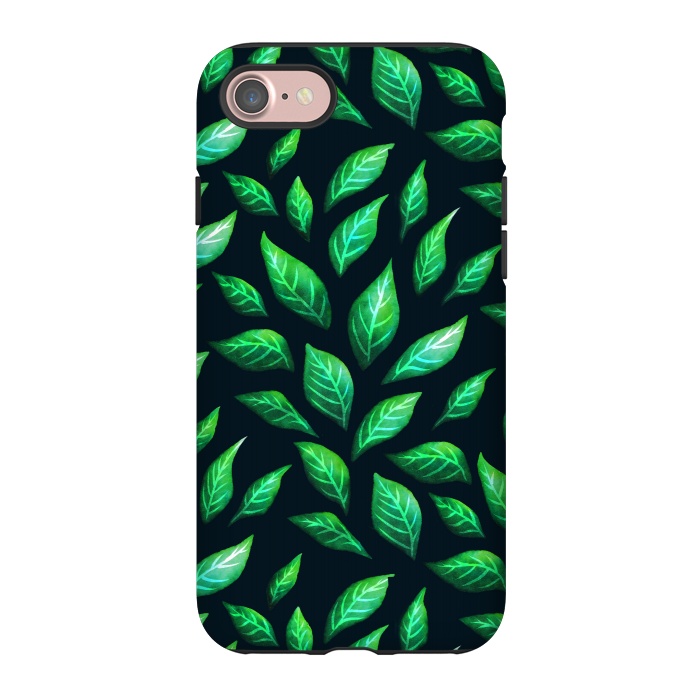 iPhone 7 StrongFit Dark Abstract Green Leaves Pattern by Boriana Giormova