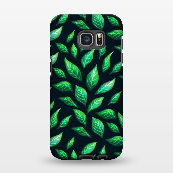 Galaxy S7 EDGE StrongFit Dark Abstract Green Leaves Pattern by Boriana Giormova