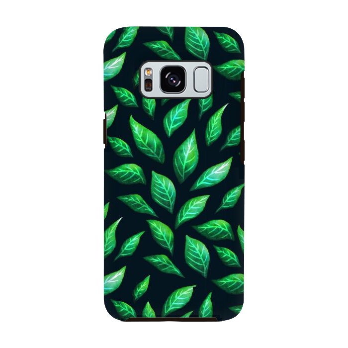 Galaxy S8 StrongFit Dark Abstract Green Leaves Pattern by Boriana Giormova