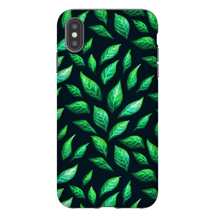 iPhone Xs Max StrongFit Dark Abstract Green Leaves Pattern by Boriana Giormova