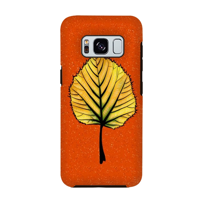 Galaxy S8 StrongFit Yellow Linden Leaf On Orange | Decorative Botanical Art by Boriana Giormova